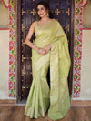 Banarasee Handwoven Cotton Silk Saree Zari Buti & Border-Light Green