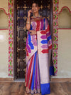 Banarasee Handwoven Semi Katan Saree With Rangkat Design & Border-Multicolor
