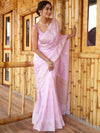 Banarasee Handwoven Semi Silk Saree With Zari Buti Design-Lavender