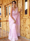 Banarasee Handwoven Semi Silk Saree With Zari Buti Design-Lavender