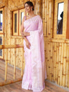Banarasee Handwoven Semi Silk Saree With Zari Buti Design-Lavender