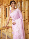 Banarasee Handwoven Semi Silk Saree With Zari Buti Design-Lavender