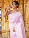 Banarasee Handwoven Semi Silk Saree With Zari Buti Design-Lavender