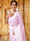 Banarasee Handwoven Semi Silk Saree With Zari Buti Design-Lavender