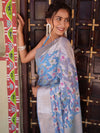 Banarasee Faux Georgette Saree With Gold Zari & Resham Jaal Work-Pastel Blue