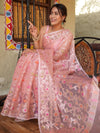 Banarasee Organza Mix Saree With Zari Jaal Design-Peach