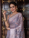 Banarasee Faux Georgette Saree With Gold Zari & Resham Jaal Work-Grey
