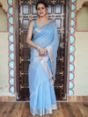 Banarasee Handwoven Cotton Silk Saree Zari Buti & Border-Light Blue