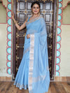 Banarasee Handwoven Cotton Silk Saree Zari Buti & Border-Light Blue
