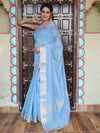 Banarasee Handwoven Cotton Silk Saree Zari Buti & Border-Light Blue