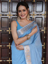 Banarasee Handwoven Cotton Silk Saree Zari Buti & Border-Light Blue