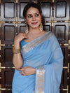 Banarasee Handwoven Cotton Silk Saree Zari Buti & Border-Light Blue
