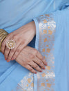 Banarasee Handwoven Cotton Silk Saree Zari Buti & Border-Light Blue