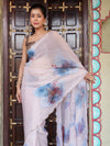 Banarasee Organza Silk Floral Printed Saree With Scallop Border-Cream