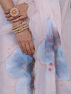 Banarasee Organza Silk Floral Printed Saree With Scallop Border-Cream