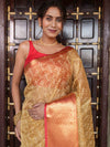 Banarasee Handwoven Broad Border Tissue Saree With Embroidered Design-Gold & Red