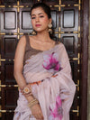 Banarasee Organza Silk Floral Printed Saree With Scallop Border-Brown