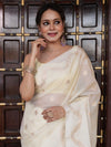 Banarasee Handwoven Semi Silk Saree With Zari Buti Design-Light Yellow