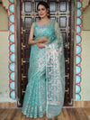 Banarasee Organza Mix Saree With Zari Jaal Design-Green