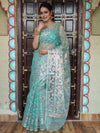 Banarasee Organza Mix Saree With Zari Jaal Design-Green