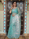 Banarasee Organza Mix Saree With Zari Jaal Design-Green