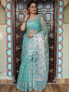 Banarasee Organza Mix Saree With Zari Jaal Design-Green