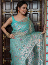 Banarasee Organza Mix Saree With Zari Jaal Design-Green
