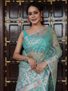 Banarasee Organza Mix Saree With Zari Jaal Design-Green