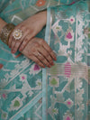 Banarasee Organza Mix Saree With Zari Jaal Design-Green