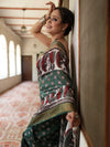 Bhagalpur Cotton Silk Ghichha Work Saree With Madhubani Print-Green & White