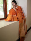 Banarasee Handloom Linen Saree With Mirror Work-Orange
