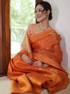 Banarasee Handloom Linen Saree With Mirror Work-Orange