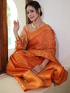 Banarasee Handloom Linen Saree With Mirror Work-Orange