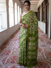 Bhagalpur Handloom Pure Linen Cotton Batik Pattern Saree-Light Green