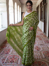 Bhagalpur Handloom Pure Linen Cotton Batik Pattern Saree-Light Green