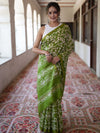 Bhagalpur Handloom Pure Linen Cotton Batik Pattern Saree-Light Green