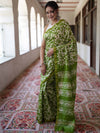 Bhagalpur Handloom Pure Linen Cotton Batik Pattern Saree-Light Green
