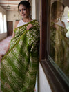 Bhagalpur Handloom Pure Linen Cotton Batik Pattern Saree-Light Green