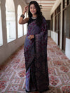 Banarasee Handwoven Satin Block Printed Saree-Black