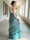 Bhagalpur Handloom Pure Linen Cotton Batik Pattern Saree-Teal Green