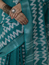 Bhagalpur Handloom Pure Linen Cotton Batik Pattern Saree-Teal Green