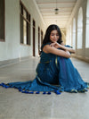 Handloom Mul Cotton Saree With Mirror Work Gold Zari Border-Cobalt Blue