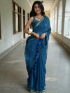 Handloom Mul Cotton Saree With Mirror Work Gold Zari Border-Cobalt Blue