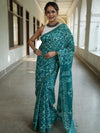 Bhagalpur Handloom Pure Linen Cotton Batik Pattern Saree-Teal Green