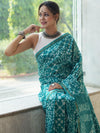 Bhagalpur Handloom Pure Linen Cotton Batik Pattern Saree-Teal Green