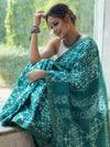 Bhagalpur Handloom Pure Linen Cotton Batik Pattern Saree-Teal Green