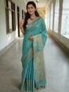 Banarasee Handloom Linen Saree With Mirror Work-Green