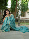 Banarasee Handloom Linen By Tissue Metallic Shine Saree-Green