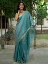 Banarasee Handloom Linen By Tissue Metallic Shine Saree-Green