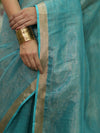 Banarasee Handloom Linen By Tissue Metallic Shine Saree-Green